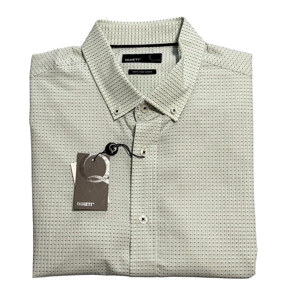 Quieti Casual Shirt Men's Large Short Sleeve Button-Down Cotton Green Check NWT